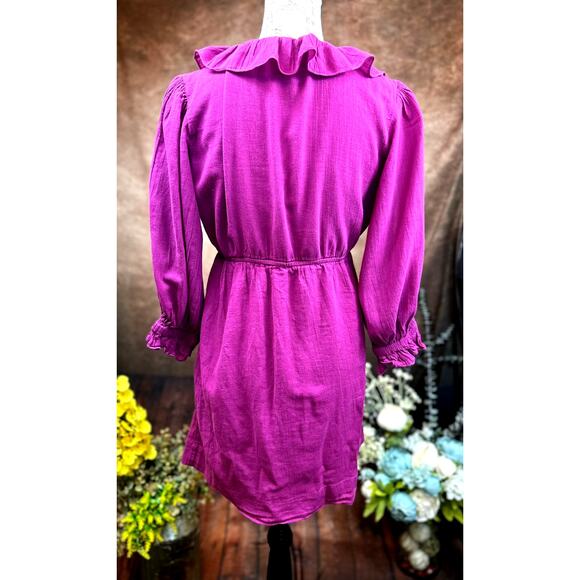 Free People Ruffled Collar 3/4 Sleeves Deep V Front Morning Light Mini Dress XS - Picture 8 of 13